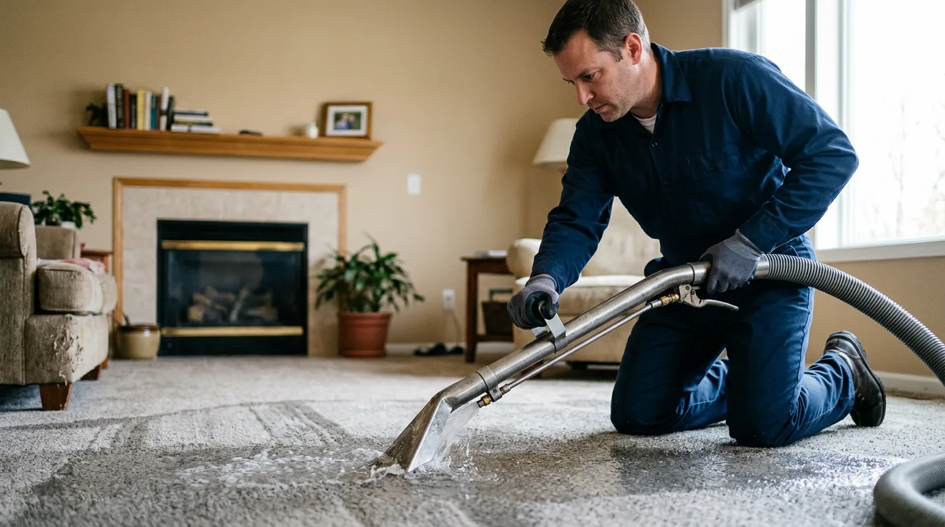 Water damage restoration technician working near Bement, IL